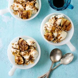 Honey-Mascarpone Ice Cream with Balsamic Ripple, Grilled Figs and Walnuts