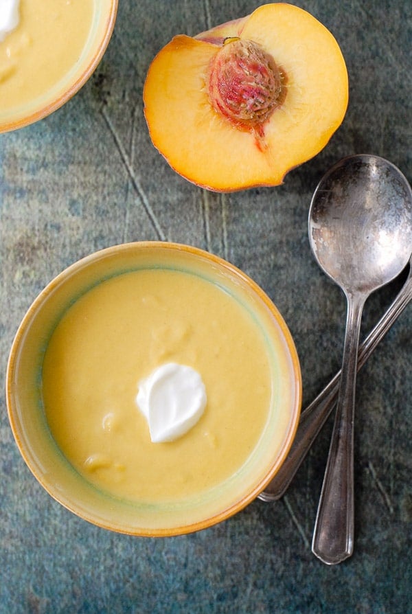 Bowl of Peach Lemongrass Soup from overhead