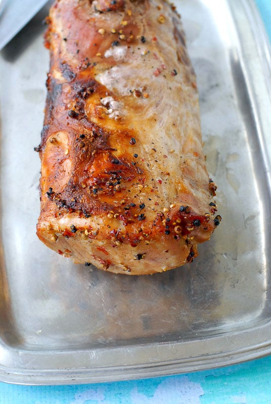 Lemon-Pepper Brined Boneless Pork Loin Roast close up
