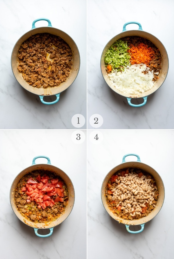 Sausage White Bean Kale Soup process step photos collage