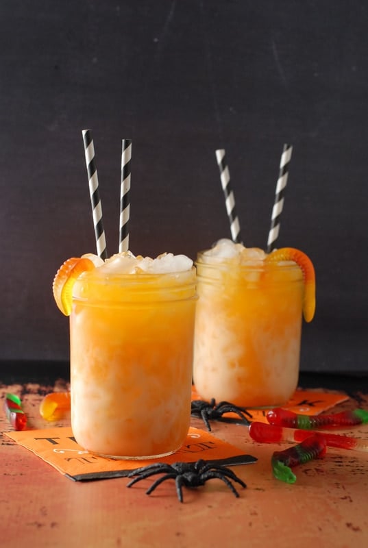 Candy Corn Layered Halloween Sipper with straws from side