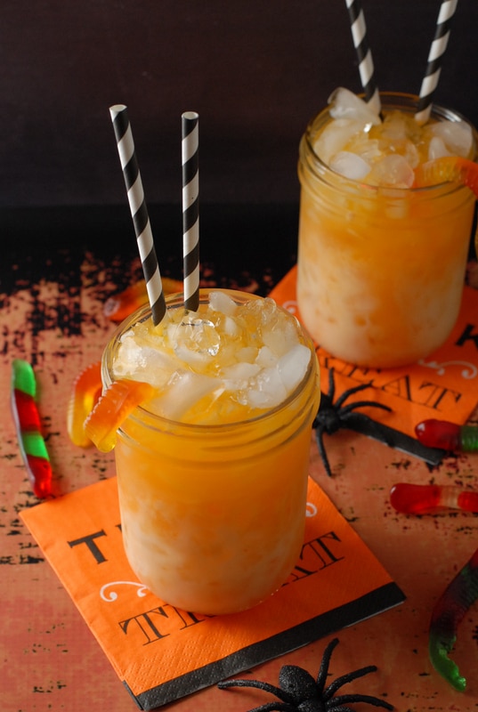 Candy Corn Layered Halloween Sipper with gummy worms