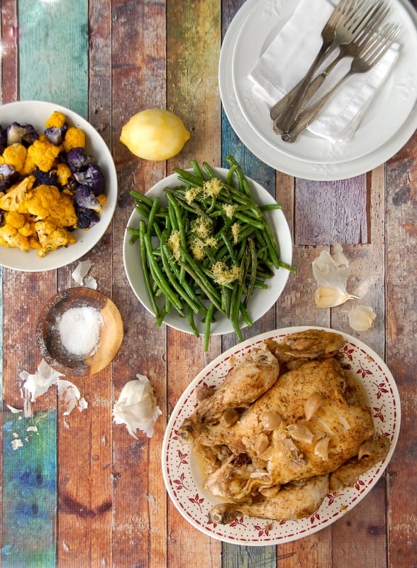 Crock Pot Garlic Chicken, Roasted Cauliflower, Sauteed Haricot Vert 