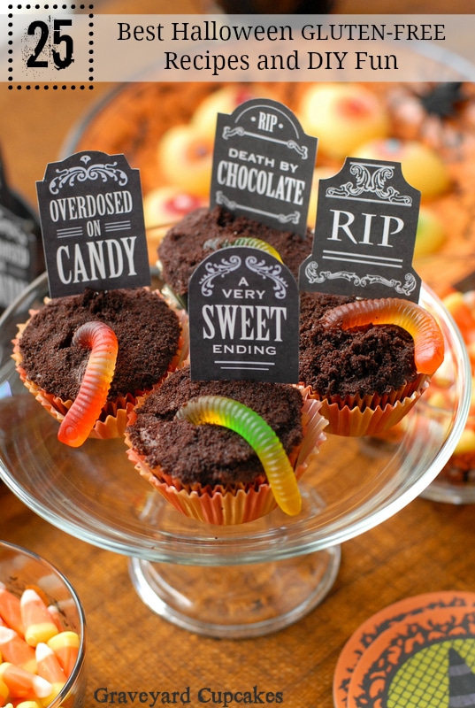 plate of halloween grave cupcakes