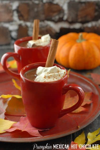 Pumpkin Mexican Hot Chocolate whipped cream and cinnamon stick