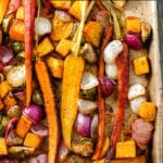 Balsamic Roasted Fall Vegetables with Sumac on a baking sheet