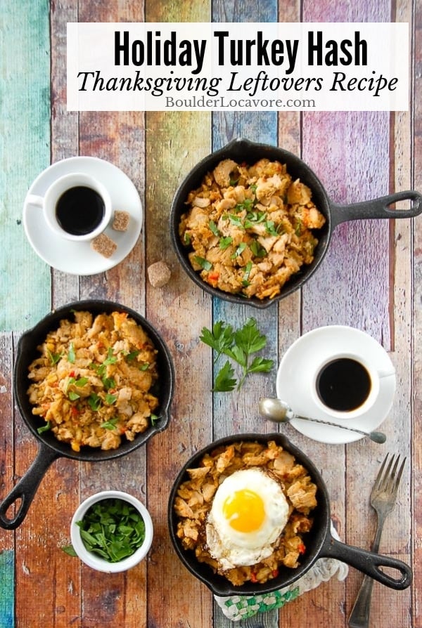 A delicious recipe for any meal Holiday Turkey Hash uses turkey, stuffing and gravy from Thanksgiving or Christmas meals along with other fresh ingredients for an easy recipe you'll love! Serve it over mashed potatoes to use more leftovers! #turkey #hash #Thanksgiving #leftovers #easyrecipe