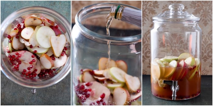 Making Sparkling Apple-Pear Mock Sangria pouring juice