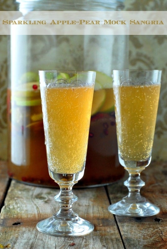 Sparkling Apple-Pear Mock Sangria in etched glasses