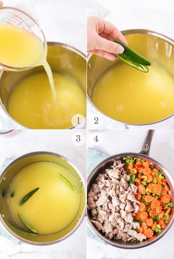 turkey noodle soup recipe steps collage