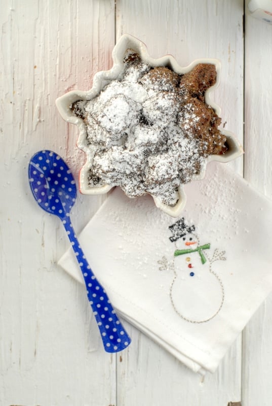 Gingerbread Eggnog Bread Pudding with powdered sugar