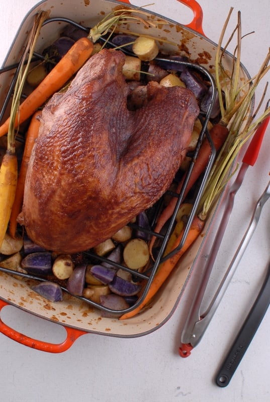 Roasted Turkey Breast with Pear Port Glaze in pan