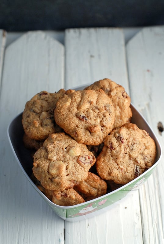 Cranberry White Chocolate Pecan Cookies in a bowl