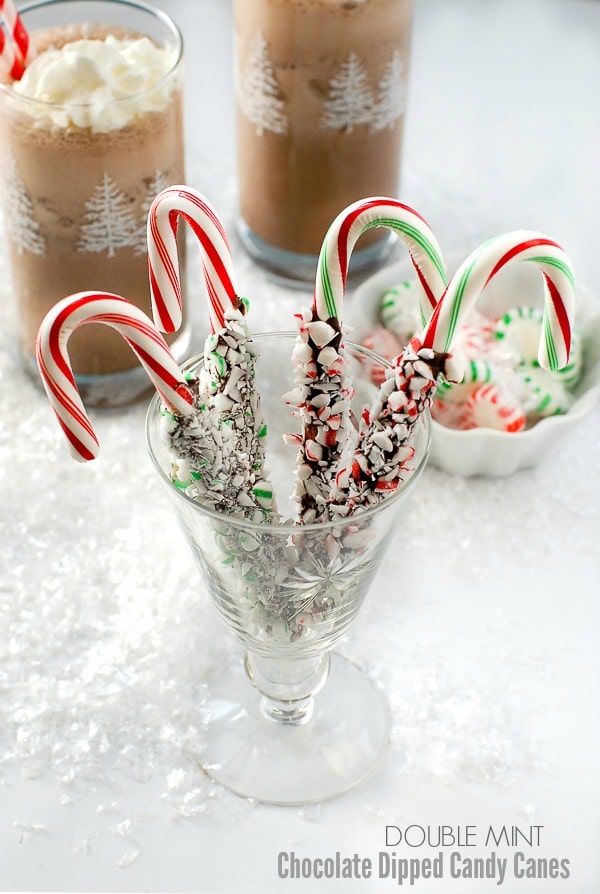 Double Mint Chocolate Dipped Candy Canes in a glass