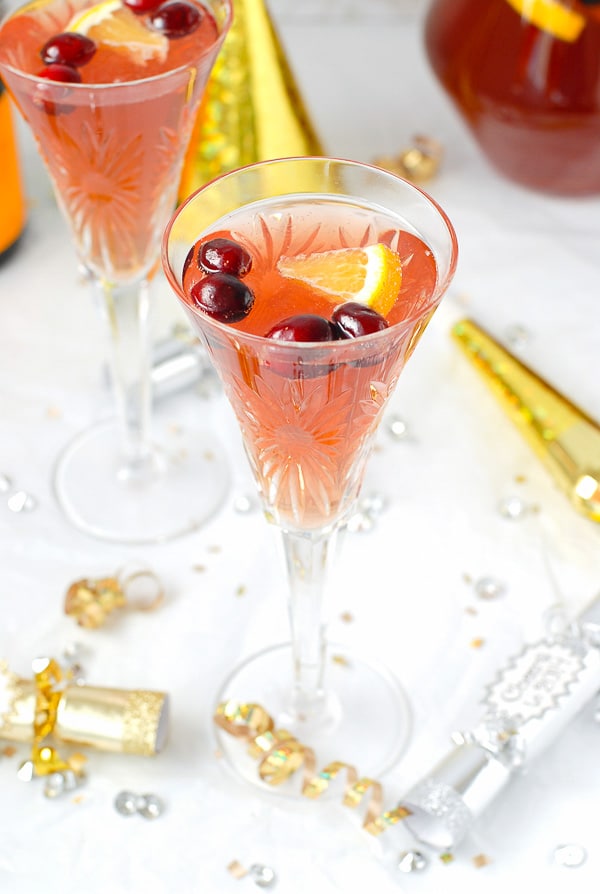 Sparkling Cranberry-Orange Champagne Punch from overhead