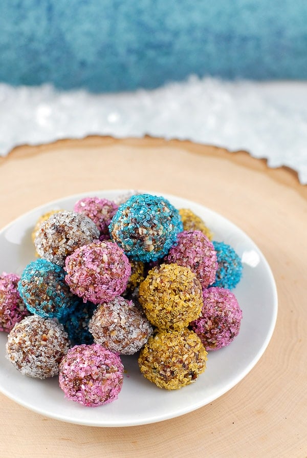 Plate of sparkling homemade sugar plums