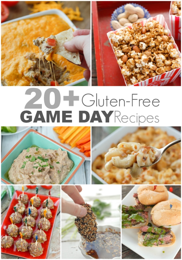 collage of gluten-free football food