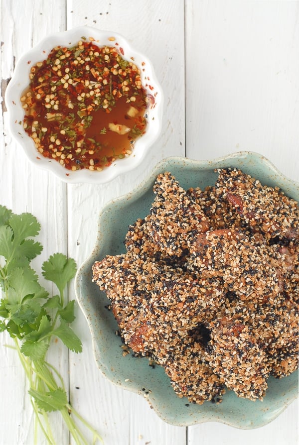 Baked Sesame Wings with Thai Dipping Sauce overhead