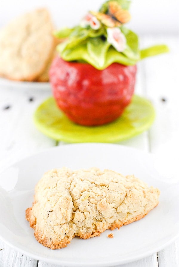 Black Pepper Scones with Grapefruit Curd on white plate