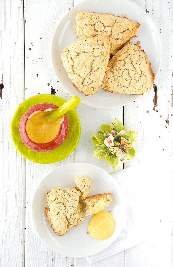 Black Pepper Scones with Grapefruit Curd on white plate