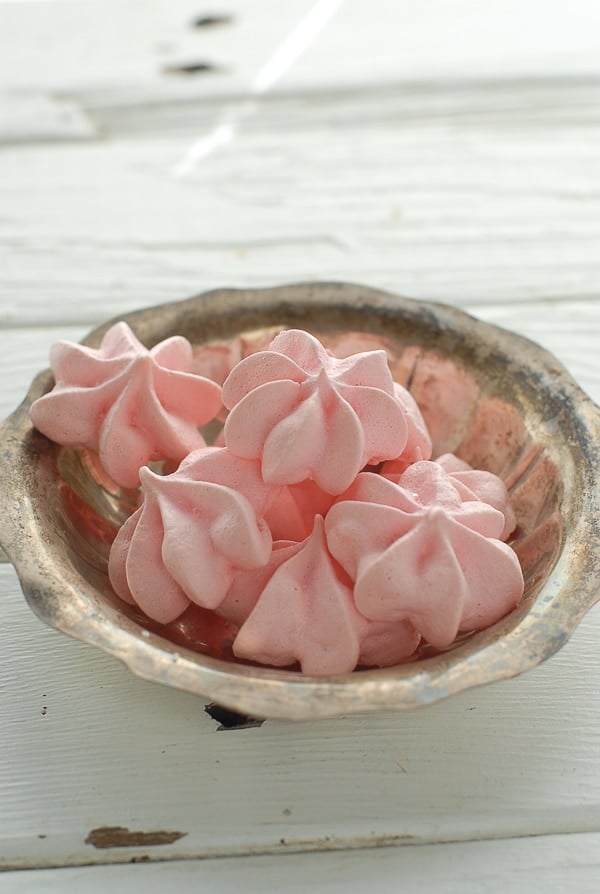 Forget Me Nots rose-flavored meringues in bowl