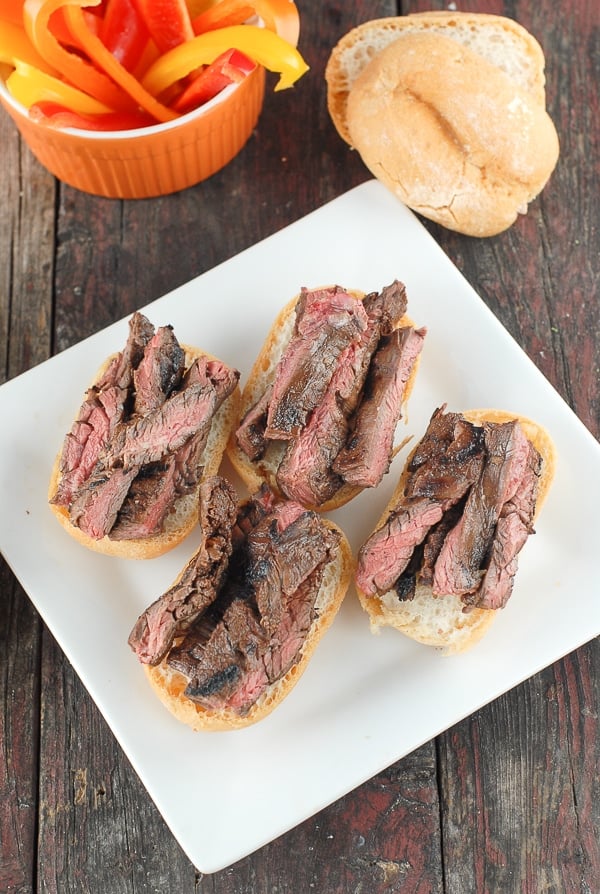 Grilled Skirt Steak Sliders on white plate