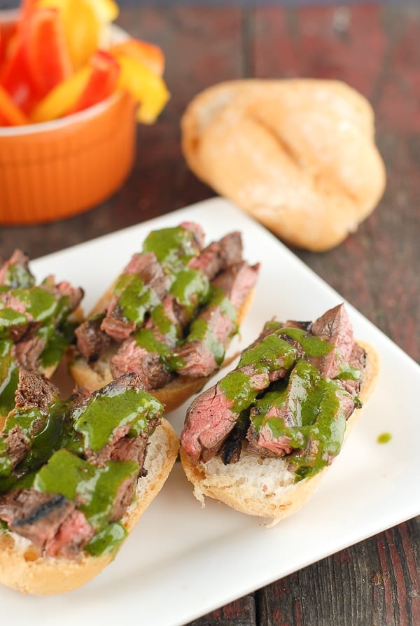 Grilled Skirt Steak Sliders with Salsa Verde Aoili on steak