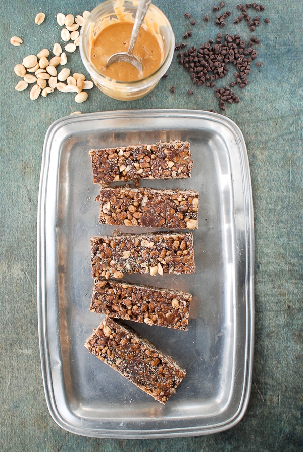 Chocolate Peanut Butter Snack Bars on platter