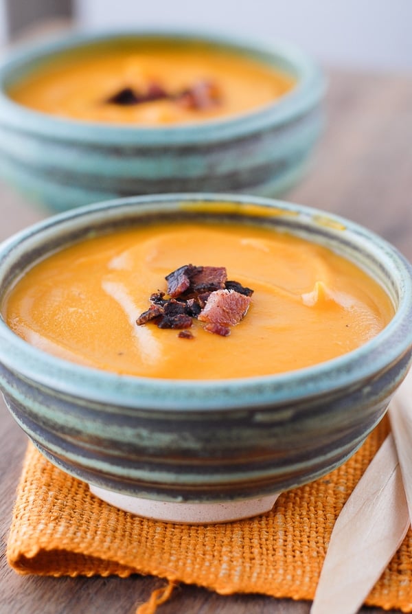Roasted Sweet Potato Chipotle Soup with Bacon