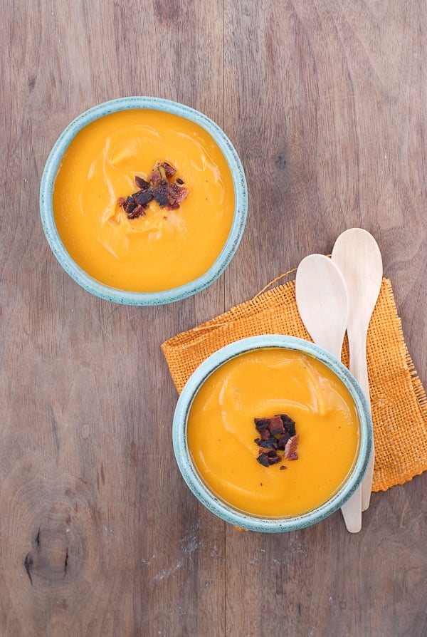 Roasted Sweet Potato Chipotle Soup with Bacon overhead