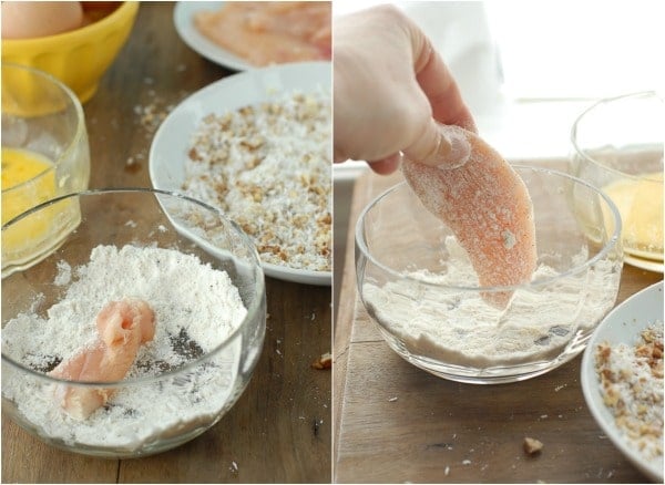 Baked Coconut-Pecan Chicken Tenders {dredging} 