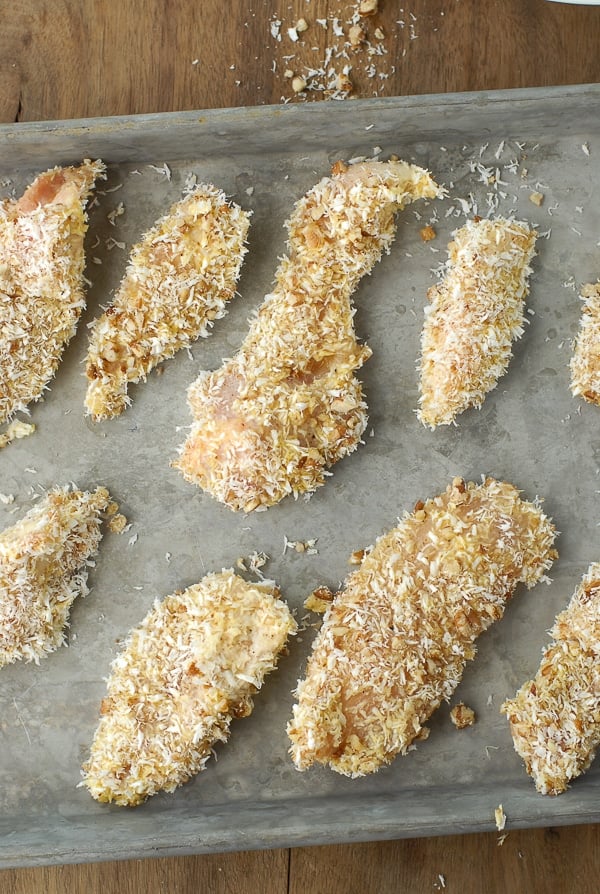 Baked Coconut-Pecan Chicken Tenders (pre-baking) 