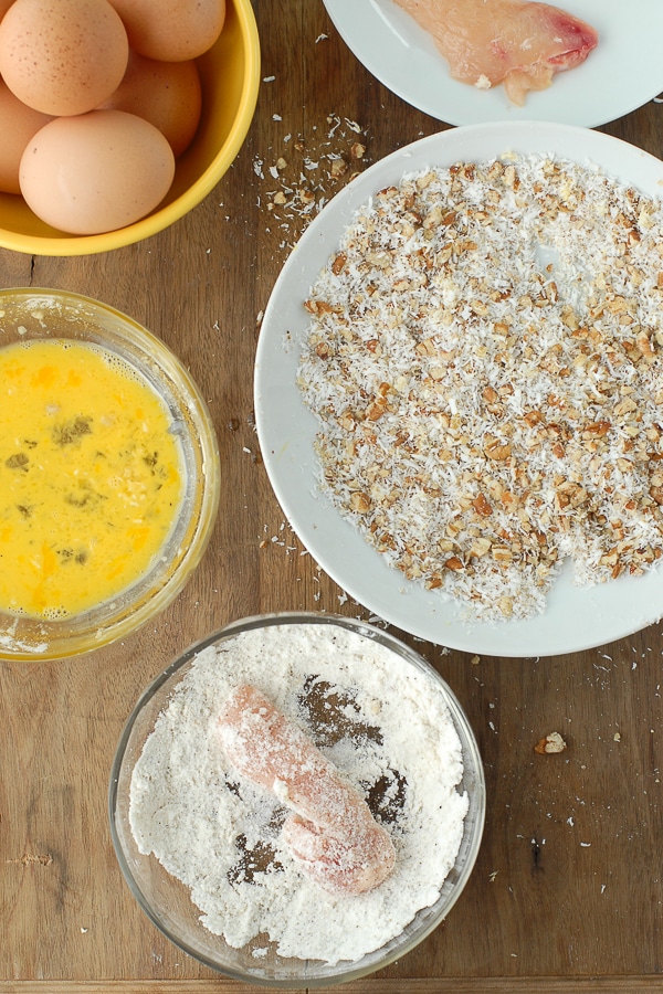 Baked Coconut-Pecan Chicken Tenders (preparation) 