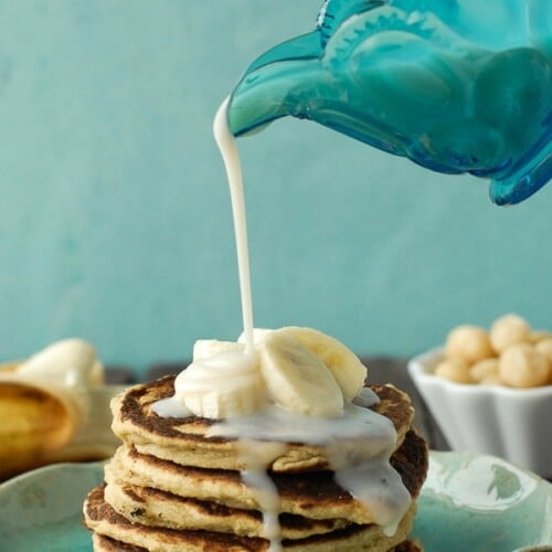 Banana-Macadamia Nut Pancakes with Coconut Syrup {gluten-free}