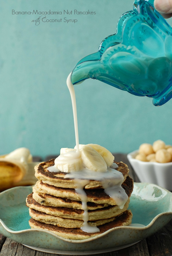 Banana-Macadamia Nut Pancakes with Coconut Syrup - BoulderLocavore.com