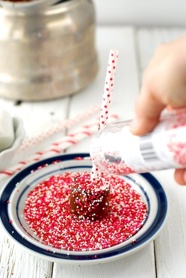 Chocolate Marshmallow Valentine\'s Pops- Dipping Sprinkles