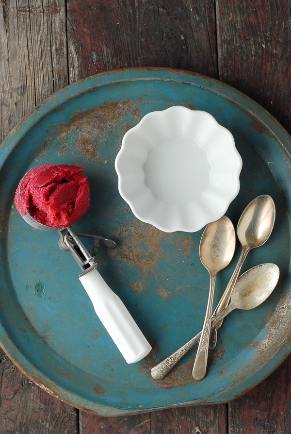 Ginger-Beet Sorbet on vintage tray 