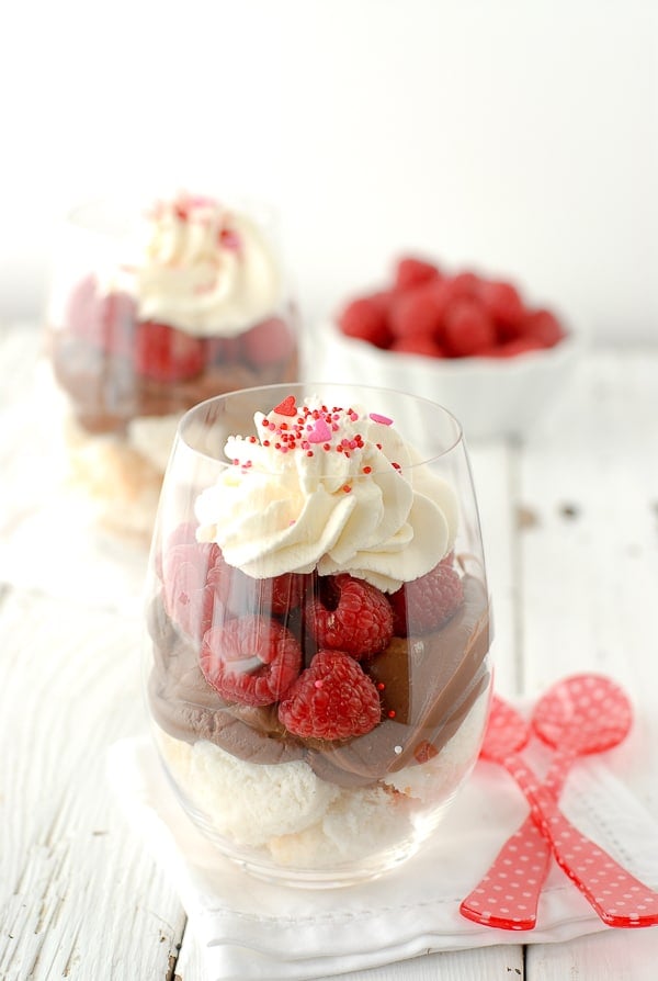 Heavenly Chocolate Raspberry Trifles whipped cream