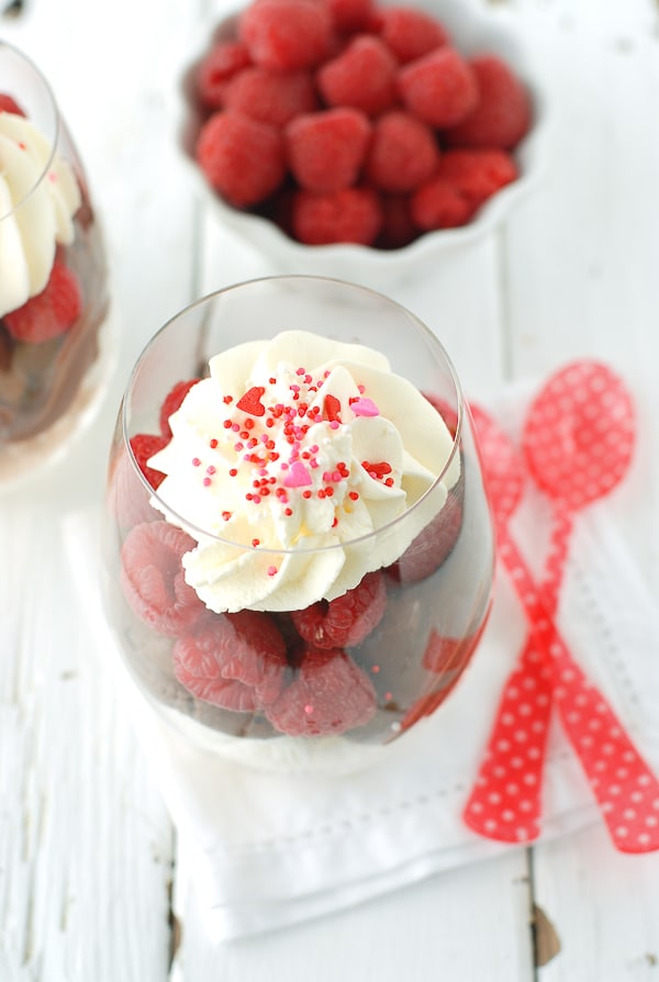 Heavenly Chocolate Raspberry Trifles with whipped cream