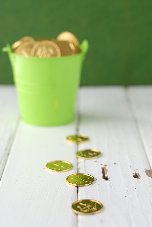 Luring Leprechauns with gold Celtic Coins to green bucket