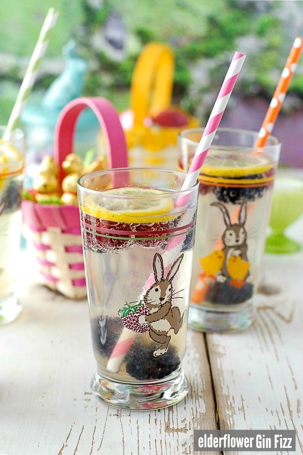 Elderflower Gin Fizz with frozen Berry 'ice cubes