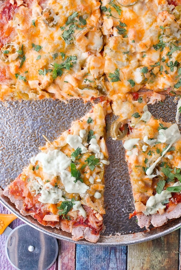 Gluten-Free Blue Corn Southwestern Nachos Pizza - slices 