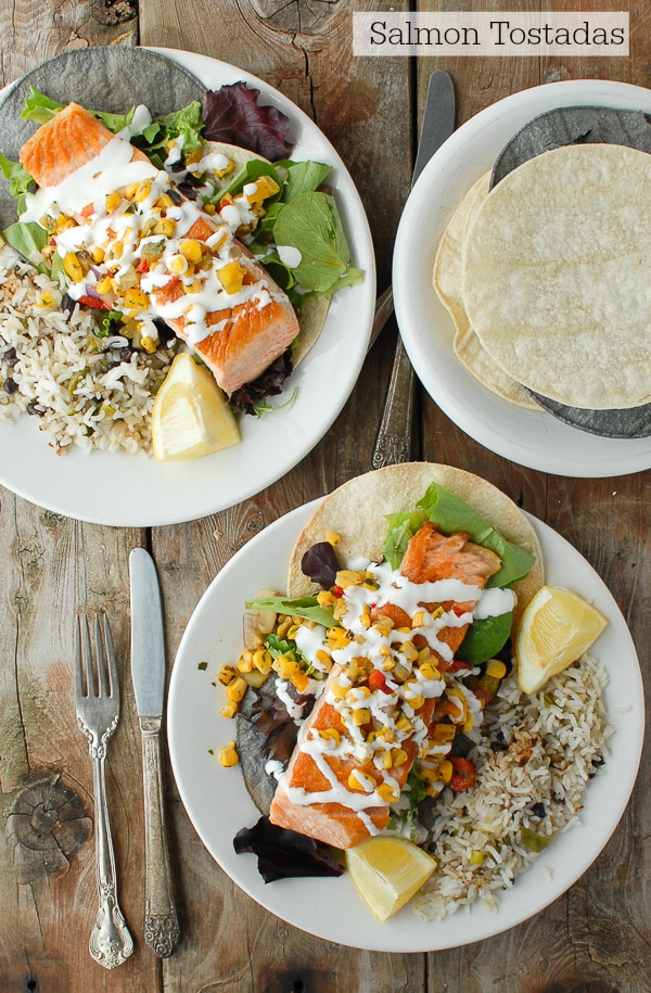 Salmon Tostadas with corn tortilla