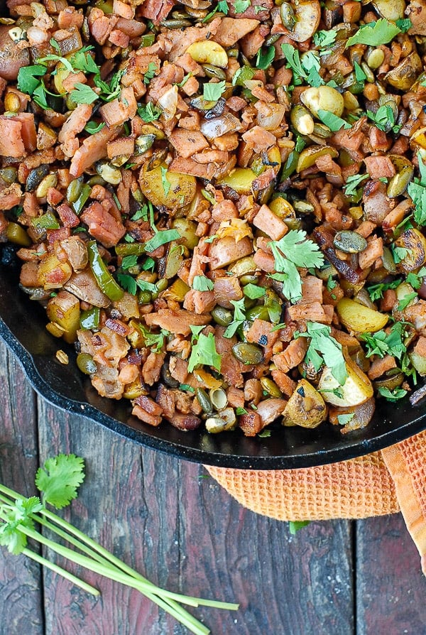 Jalapeno Ham Hash in cast iron skillet