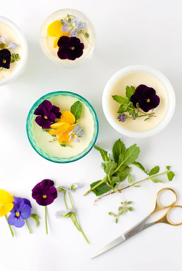 Rose-flavored panna cotta recipe with edible pansies