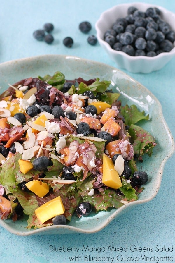 Blueberry-Mango Mixed Greens Salad with Blueberry-Guava Vinaigrette 