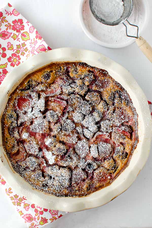  French Cherry Strawberry Claufoutis dusted with powdered sugar