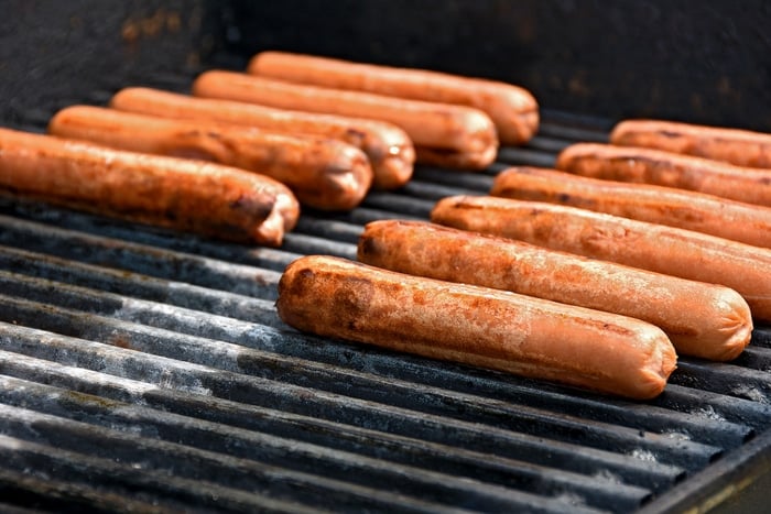 Hot Dogs on Grill with grill marks