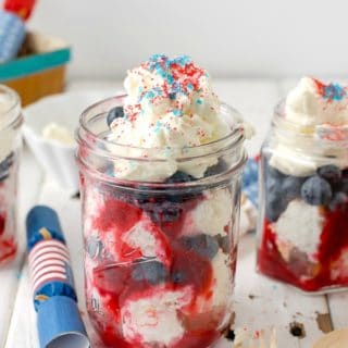 4th of July Dessert: Red White & Blue Trifle in pint Mason Jar