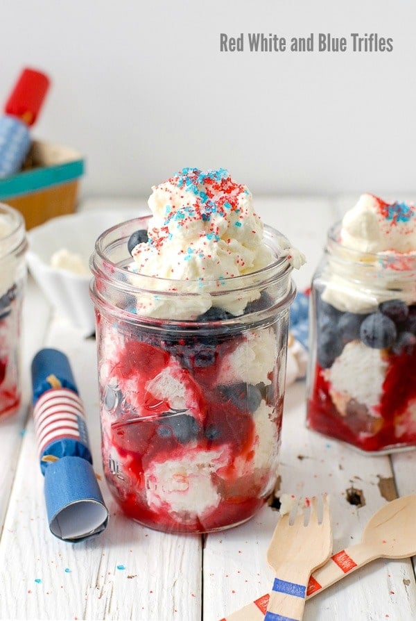 4th of July Dessert: Red White &amp; Blue Trifle in pint Mason Jar